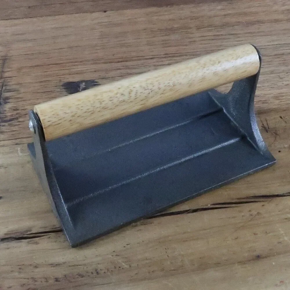 CAST IRON BACON PRESS WITH WOODEN HANDLE
